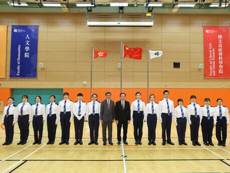 Council Chairman Dr David Wong Yau-kar, Acting President and President (Designate) Professor John Lee Chi-Kin and the EdUHK flag rising team