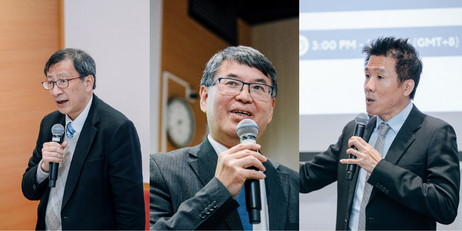 Professor John Lee Chi-Kin (Left), President of EdUHK, and Professor Zhan Tao （Middle）, Director of UNESCO IITE deliver opening remarks; Professor Lim Cher-ping from EdUHK serves as the lead moderator 