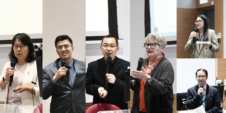 论坛演讲嘉宾与点评嘉宾（从左至右：陈萍教授、乐惠骁博士、马乃强教授、Eileen Kennedy教授; 右上：马韵斯博士 ；右下：王立勋教授 ）