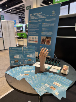Dr. ONYCURE, a startup team from EdUHK, showcase their health technology products at the booth