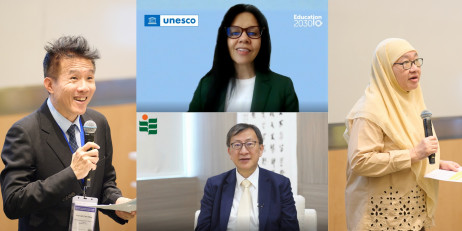 Opening and welcome remarks are given by  (from left to right, up to down):  Professor Lim Cher Ping, Dr Shafika Isaacs, Professor John Lee Chi-Kin, Datuk Dr Habibah Abdul Rahim