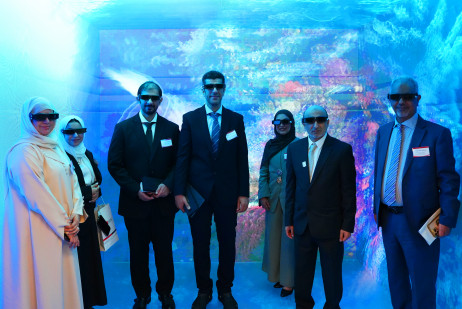 UAEU delegation experiences the LED CAVE in the Library’s Extended Reality Room