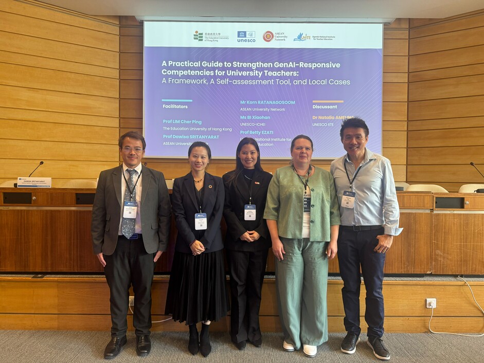 Group Photo (from left to right): Mr Korn Ratanagosoom, Ms Xiaohan Bi, Dr Dawisa Sritanyarat, Dr Natalia Amelina, Prof Lim Cher-ping, Chair Professor of Learning Technologies and Innovation and Co-Director of the Global Institute for Emerging Technologies